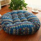 Machine-Washable Cotton Linen Boho Floor Cushion (18" Diameter)