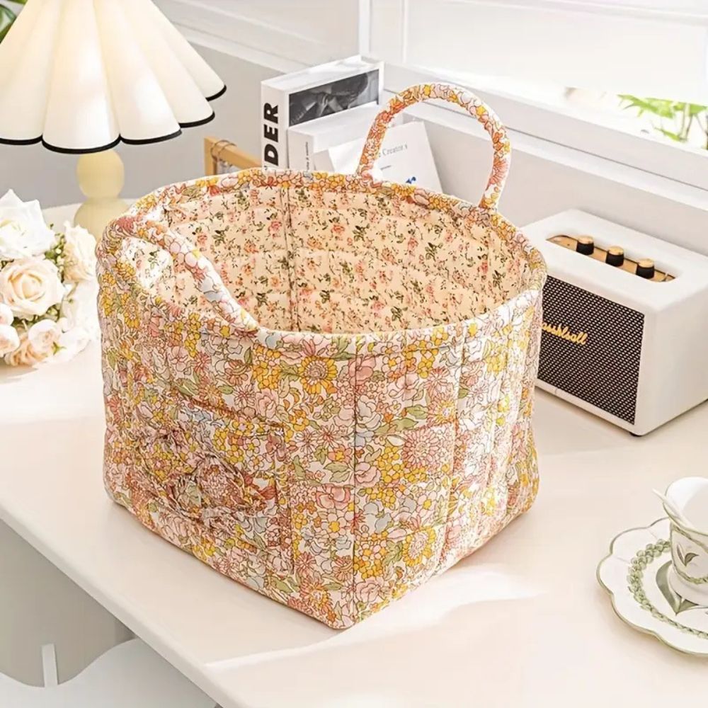 Machine-Washable Floral Canvas Storage Basket (13" x 11" x 10")