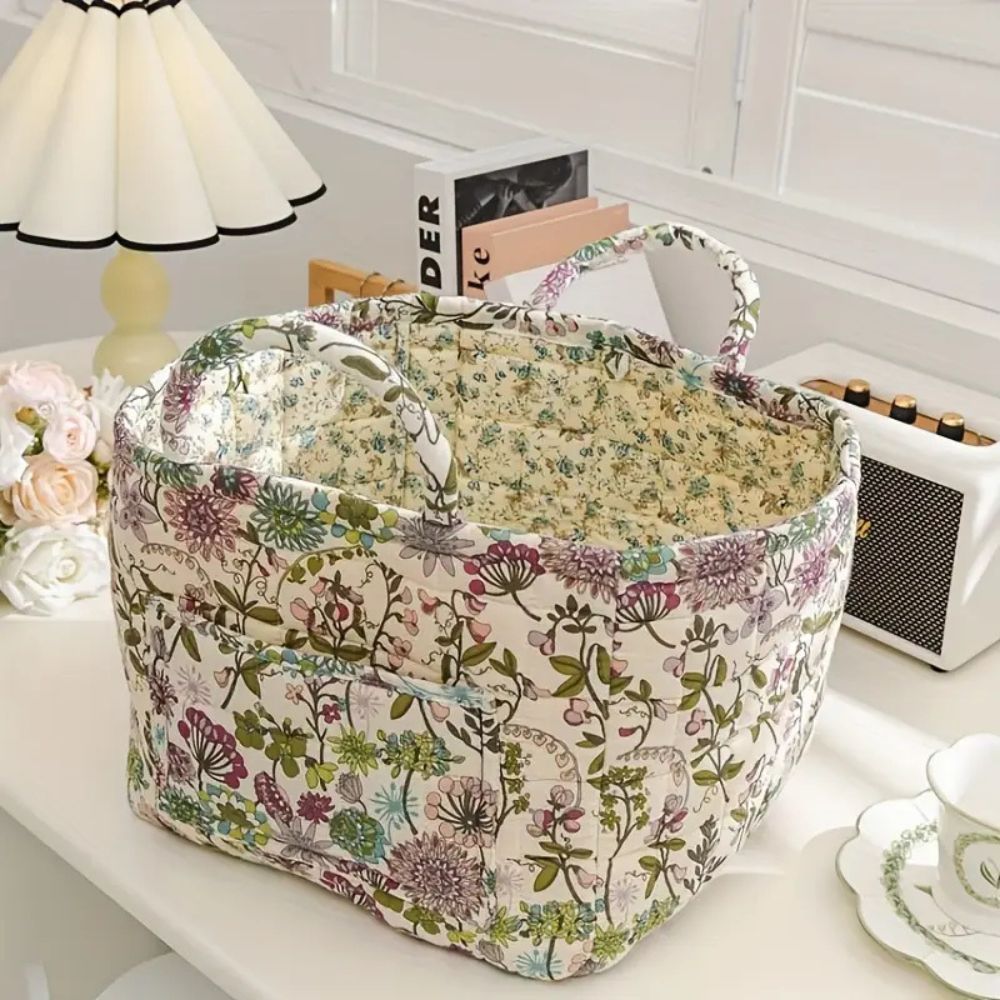 Machine-Washable Floral Canvas Storage Basket (13" x 11" x 10")