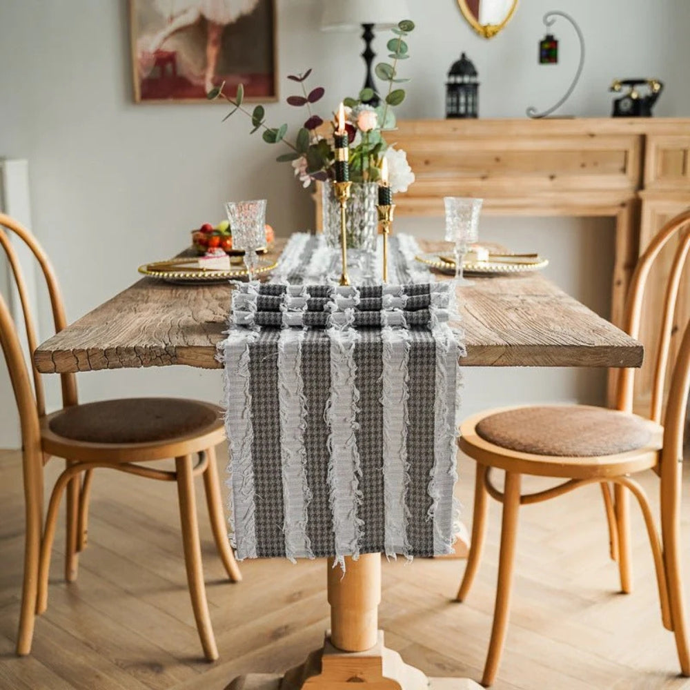 Machine Washable Microfiber Frayed-Edge Table Runner