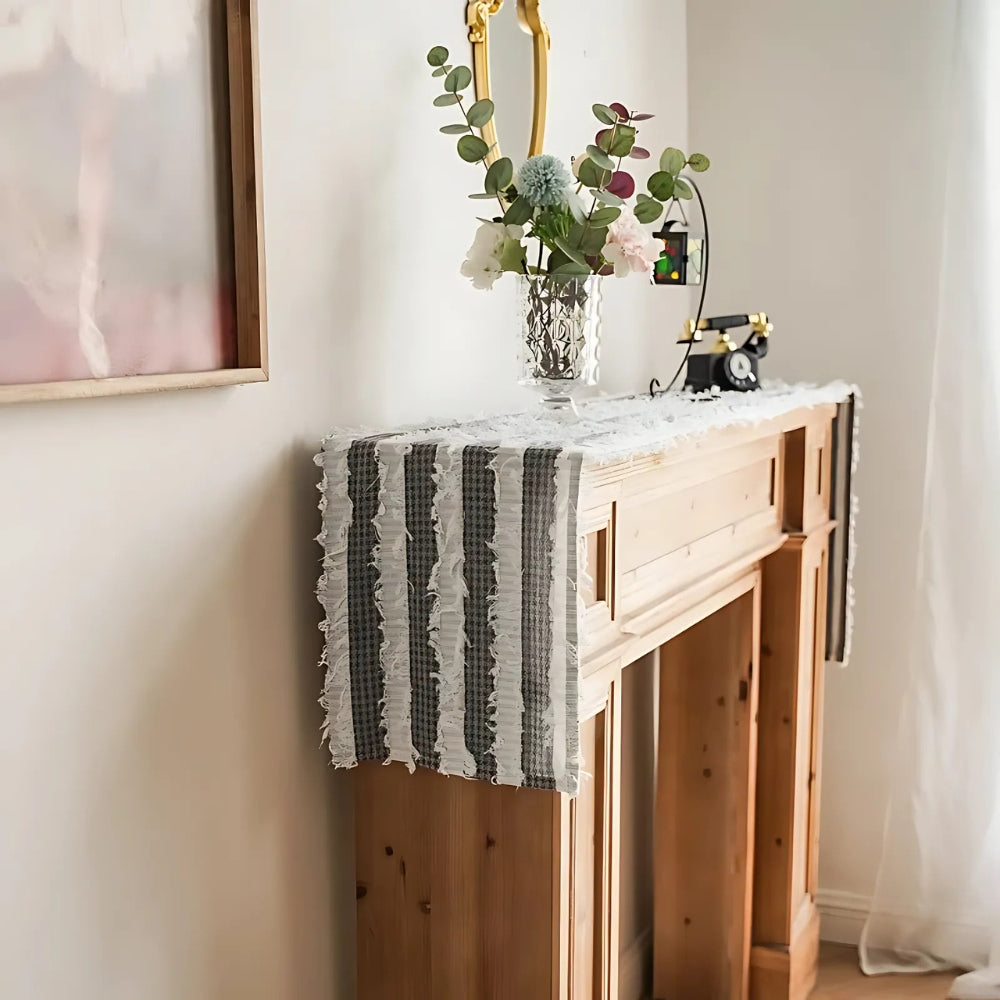 Machine Washable Microfiber Frayed-Edge Table Runner