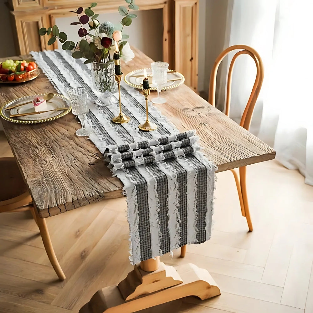 Machine Washable Microfiber Frayed-Edge Table Runner