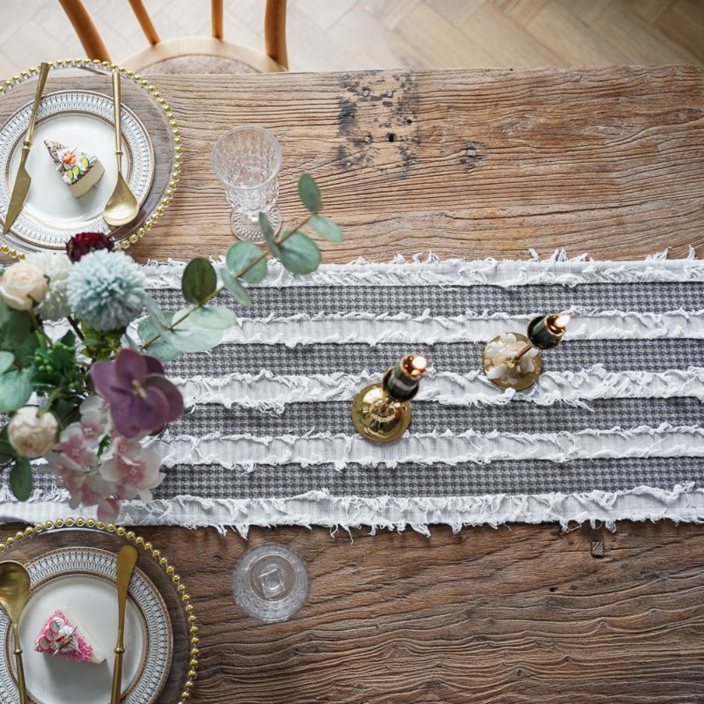 Machine Washable Microfiber Frayed-Edge Table Runner