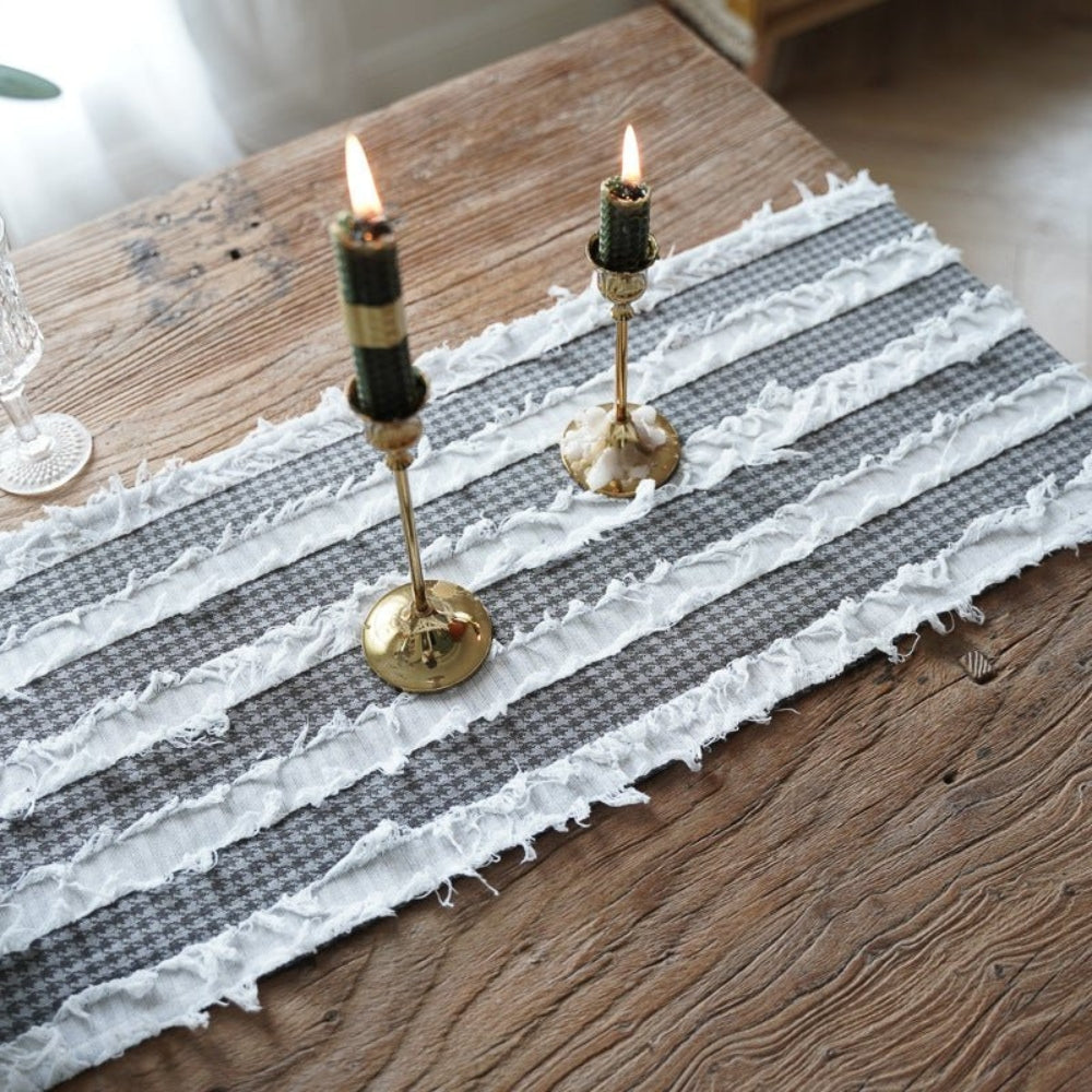 Machine Washable Microfiber Frayed-Edge Table Runner