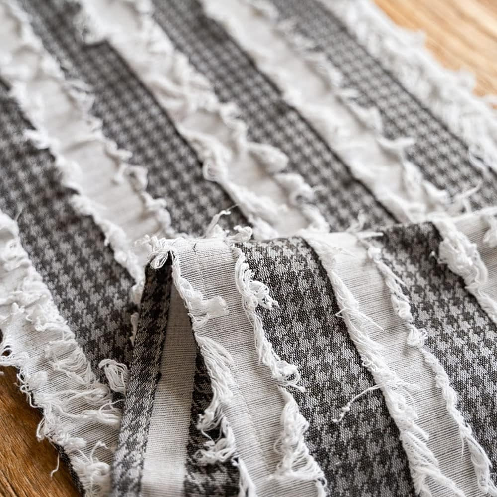 Machine Washable Microfiber Frayed-Edge Table Runner