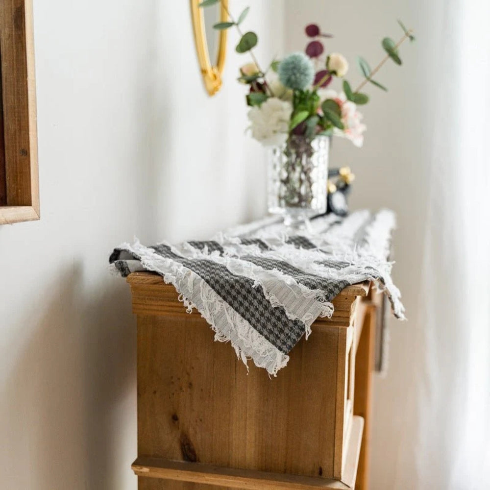 Machine Washable Microfiber Frayed-Edge Table Runner