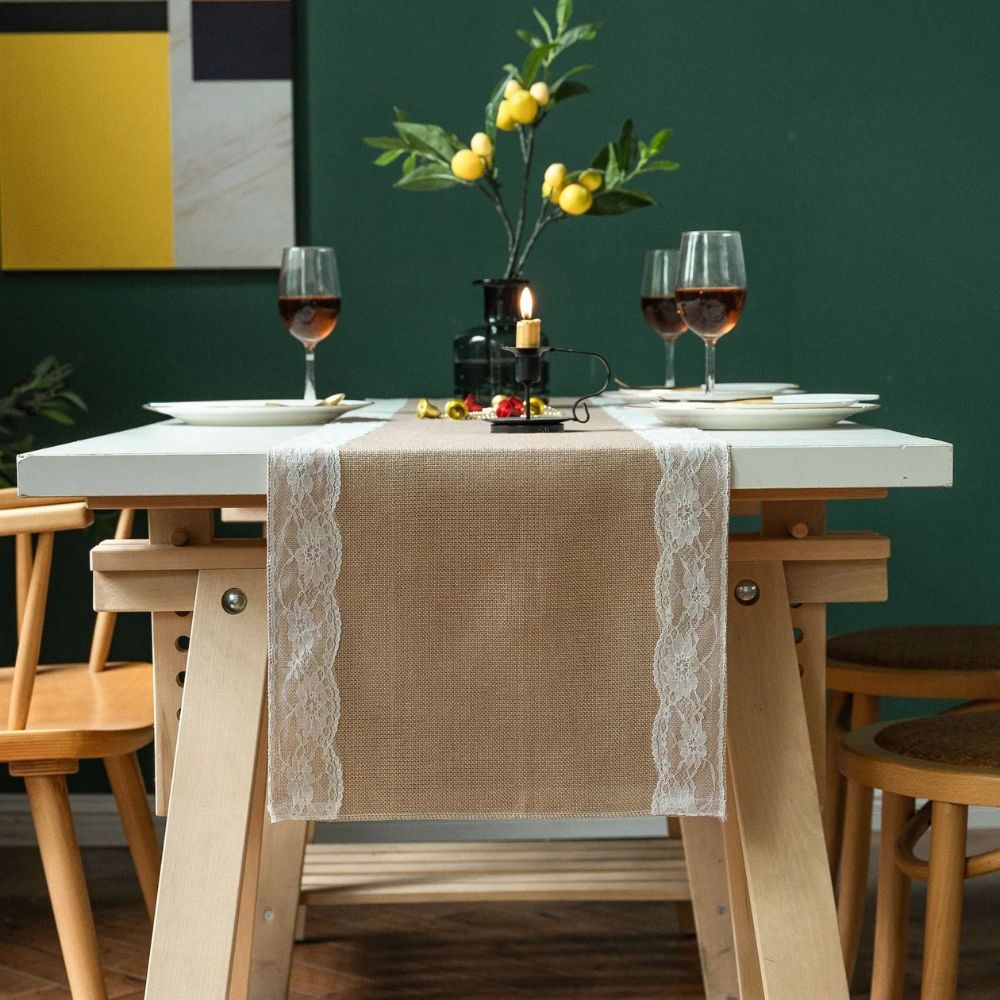 Machine-Washable Microfiber Lace-Edged Table Runner (Multiple Sizes)