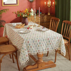 Machine-Washable Microfiber Tassel-Edged Tablecloth