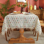Machine-Washable Microfiber Tassel-Edged Tablecloth