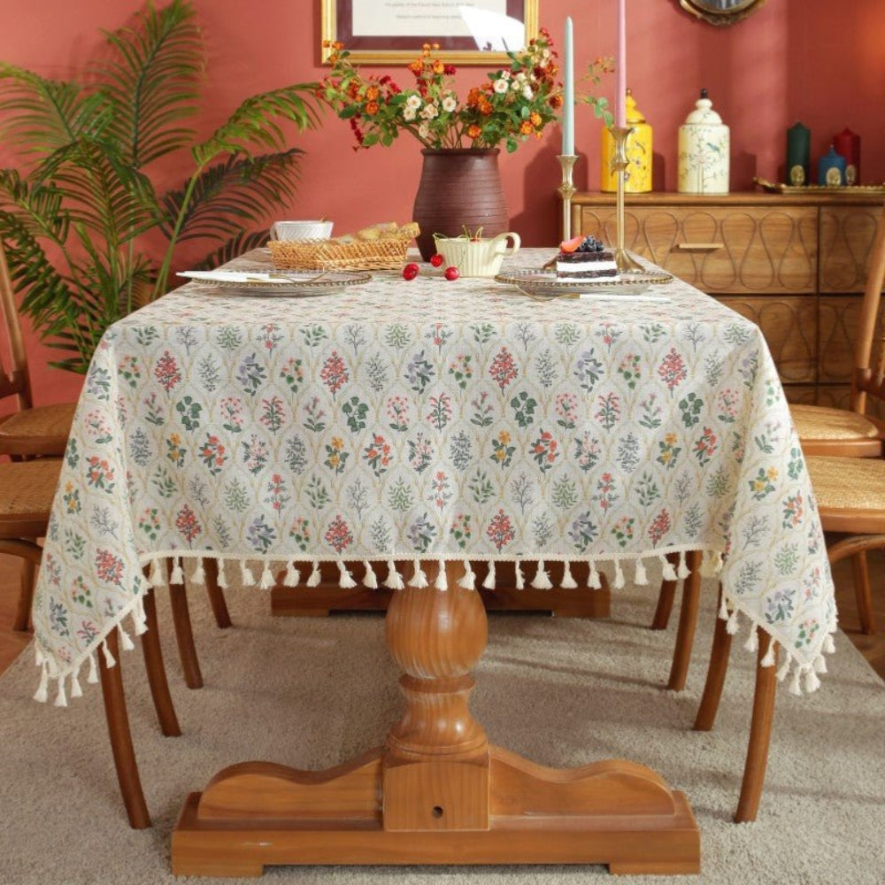 Machine-Washable Microfiber Tassel-Edged Tablecloth