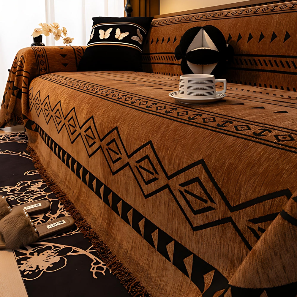 Machine-Washable Tribal Chenille Sofa Cover