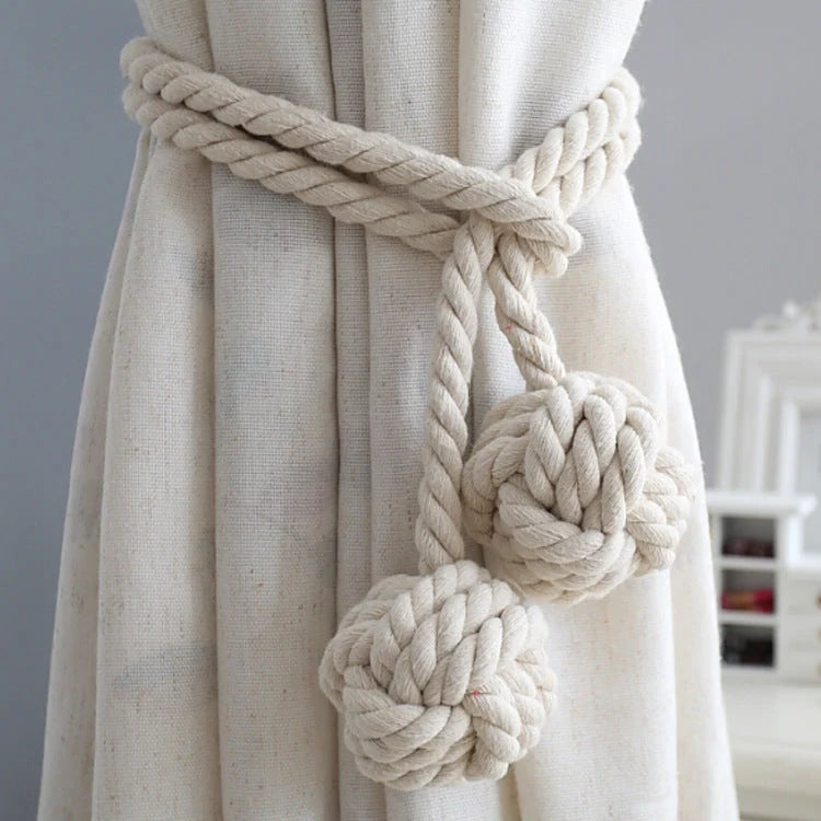 Macramé Curtain Tiebacks Handwoven Cotton & Wood