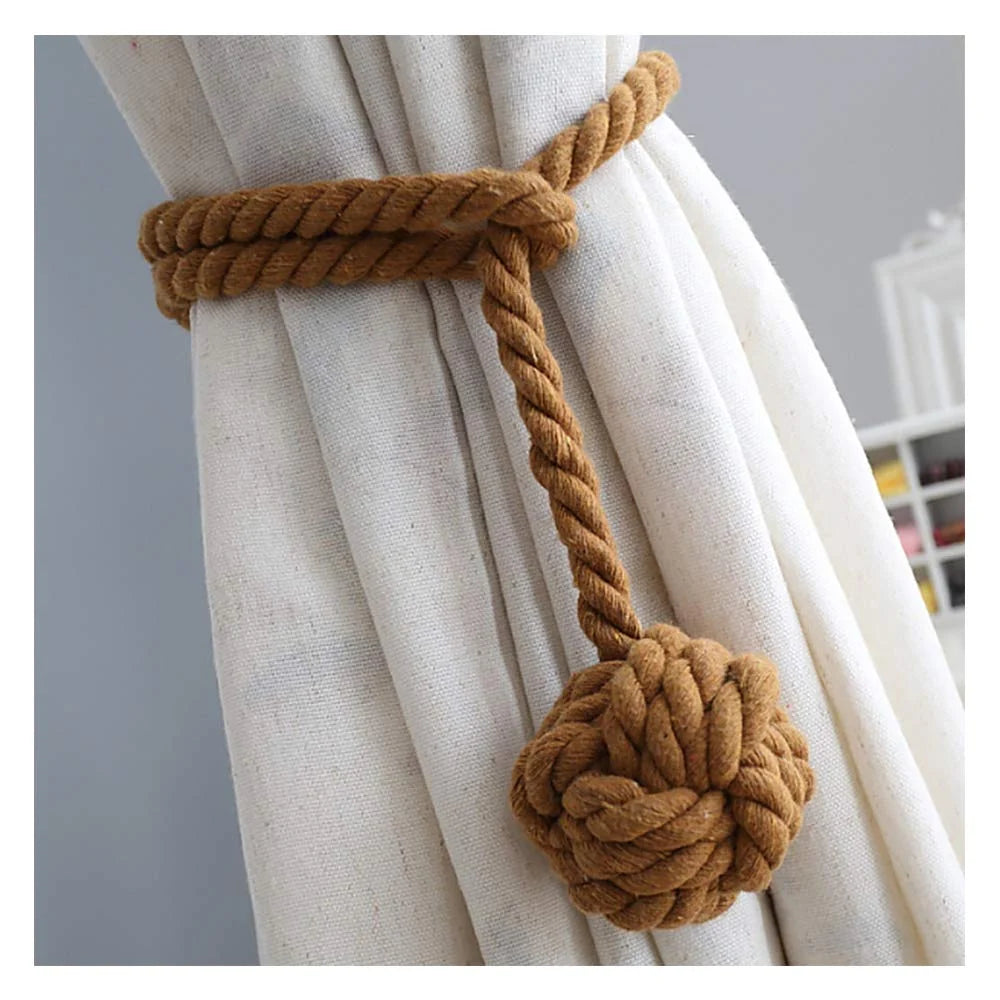 Macramé Curtain Tiebacks Handwoven Cotton & Wood