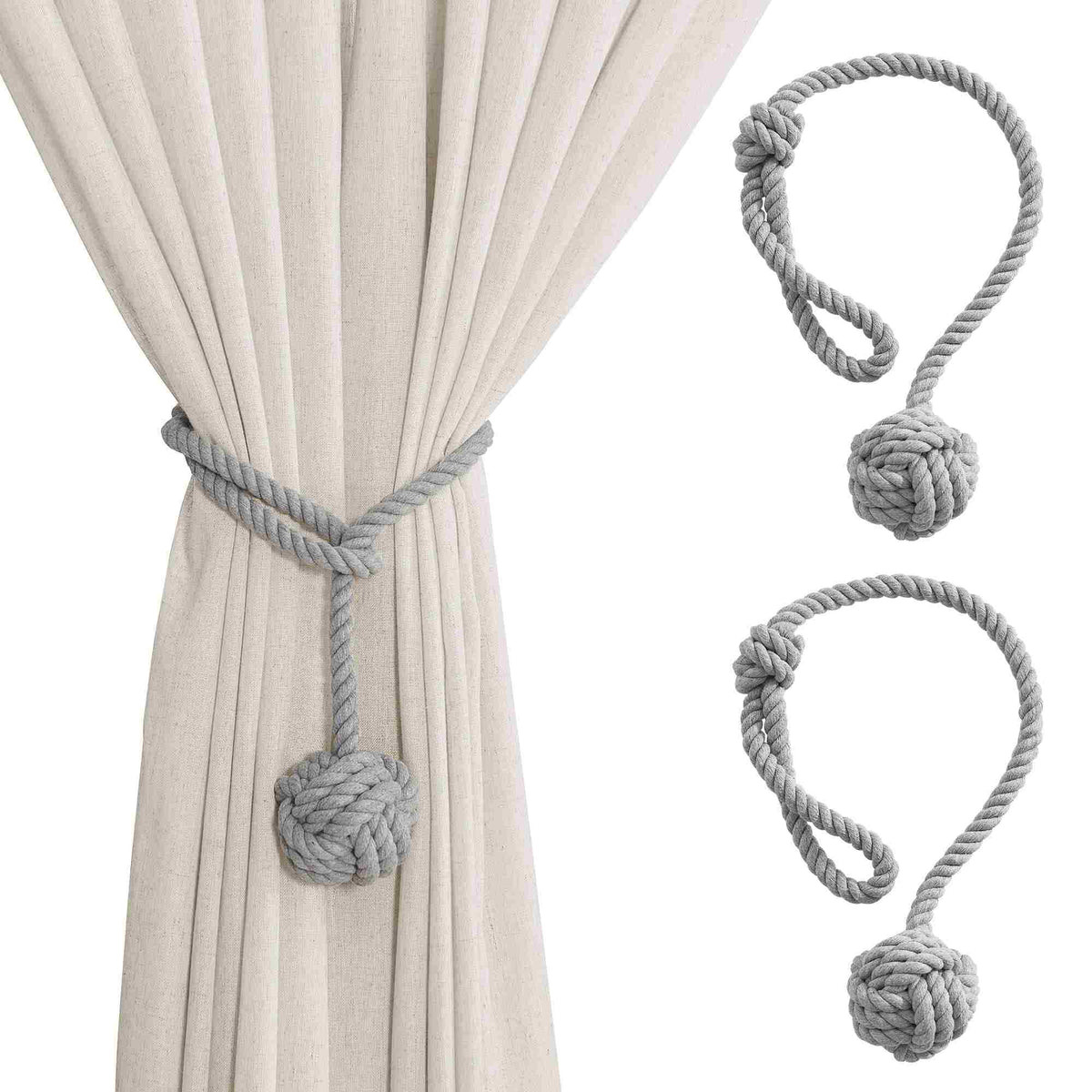 Macramé Curtain Tiebacks Handwoven Cotton & Wood