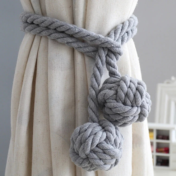 Macramé Curtain Tiebacks Handwoven Cotton & Wood