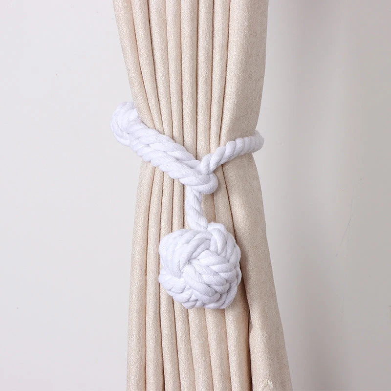 Macramé Curtain Tiebacks Handwoven Cotton & Wood