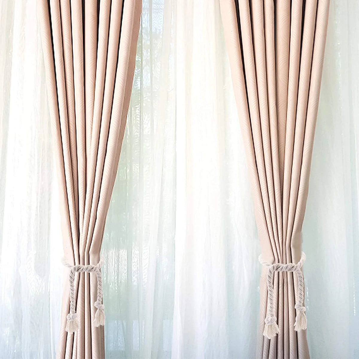 Macramé Curtain Tiebacks Handwoven Cotton & Wood