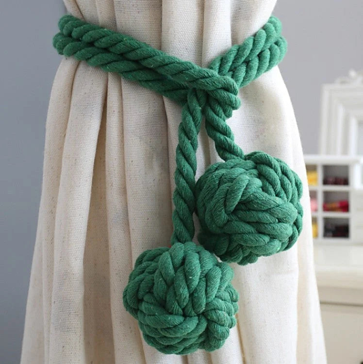 Macramé Curtain Tiebacks Handwoven Cotton & Wood