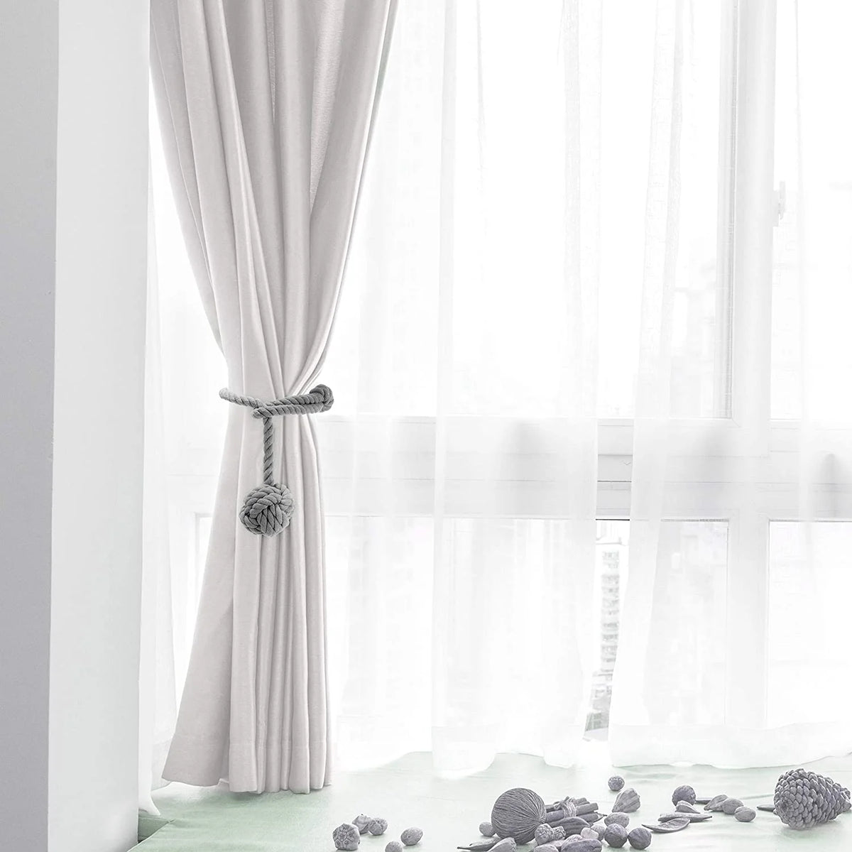 Macramé Curtain Tiebacks Handwoven Cotton & Wood