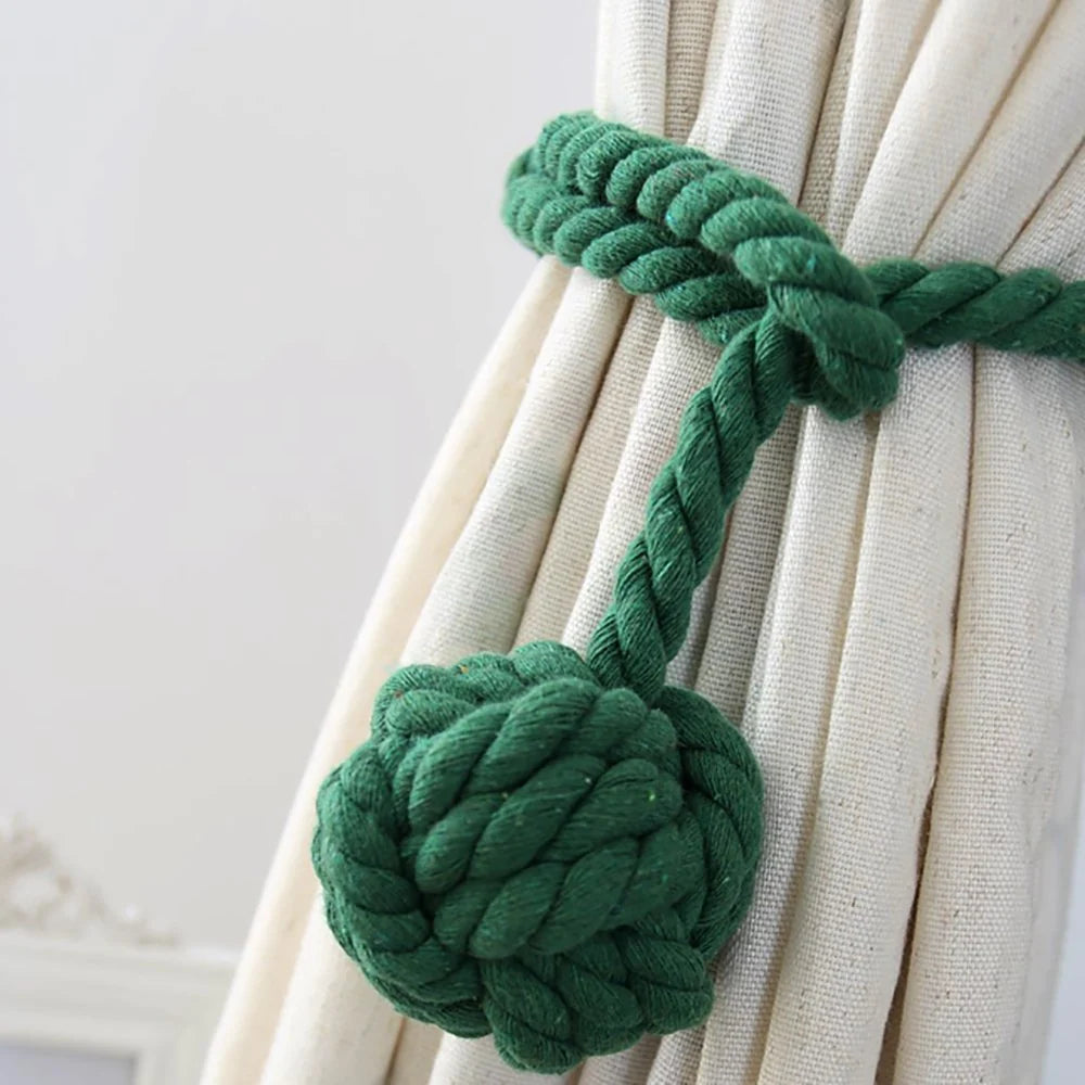 Macramé Curtain Tiebacks Handwoven Cotton & Wood