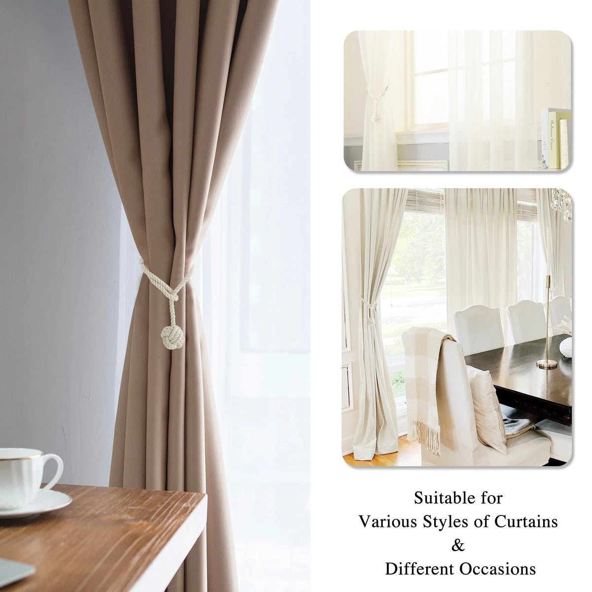 Macramé Curtain Tiebacks Handwoven Cotton & Wood