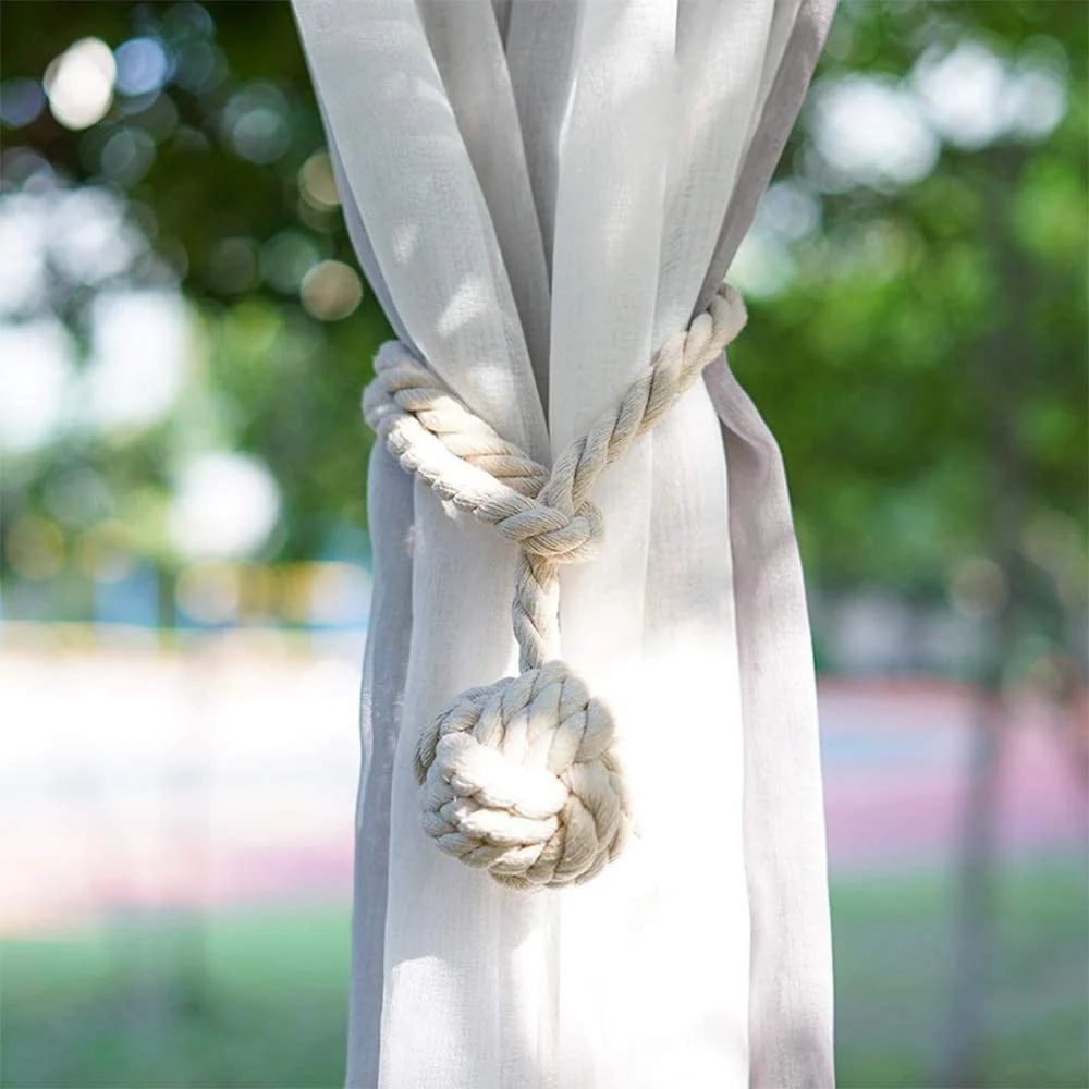 Macramé Curtain Tiebacks Handwoven Cotton & Wood