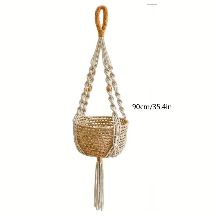 Macrame Plant Hanger Adjustable Hand-Knotted Cotton Tassel