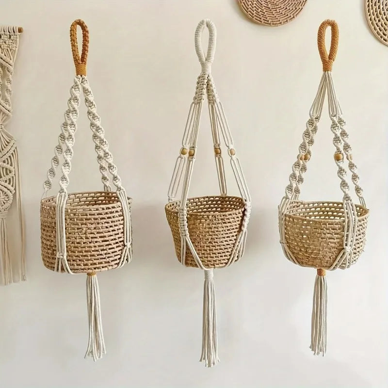 Macrame Plant Hanger Adjustable Hand-Knotted Cotton Tassel