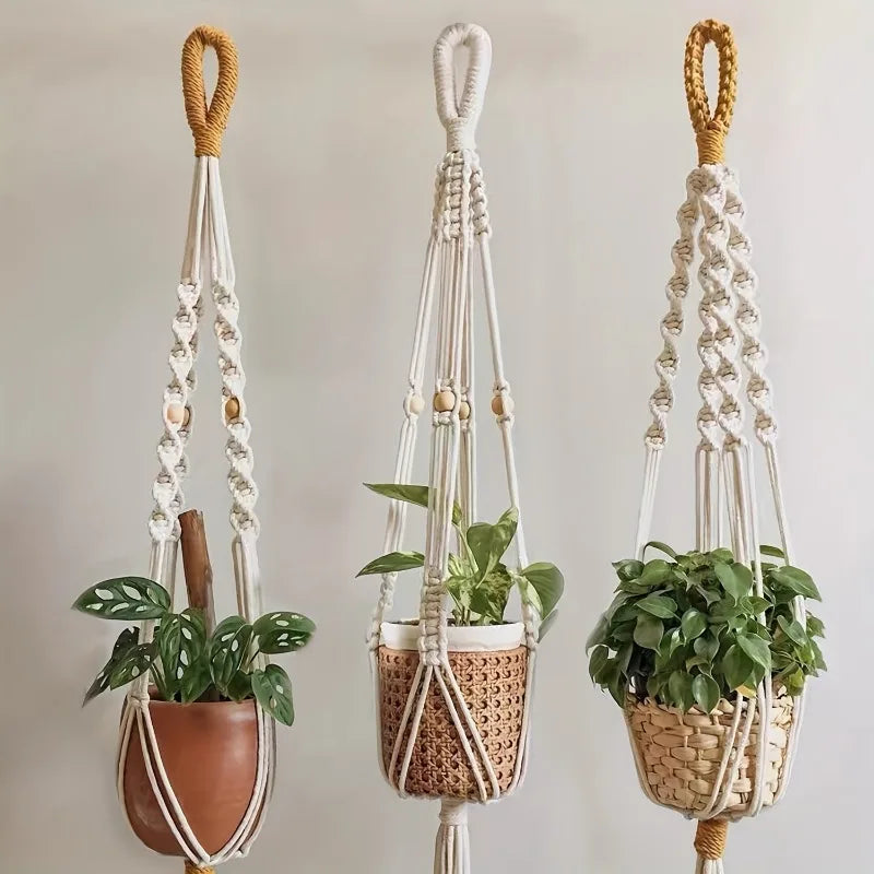 Macrame Plant Hanger Adjustable Hand-Knotted Cotton Tassel