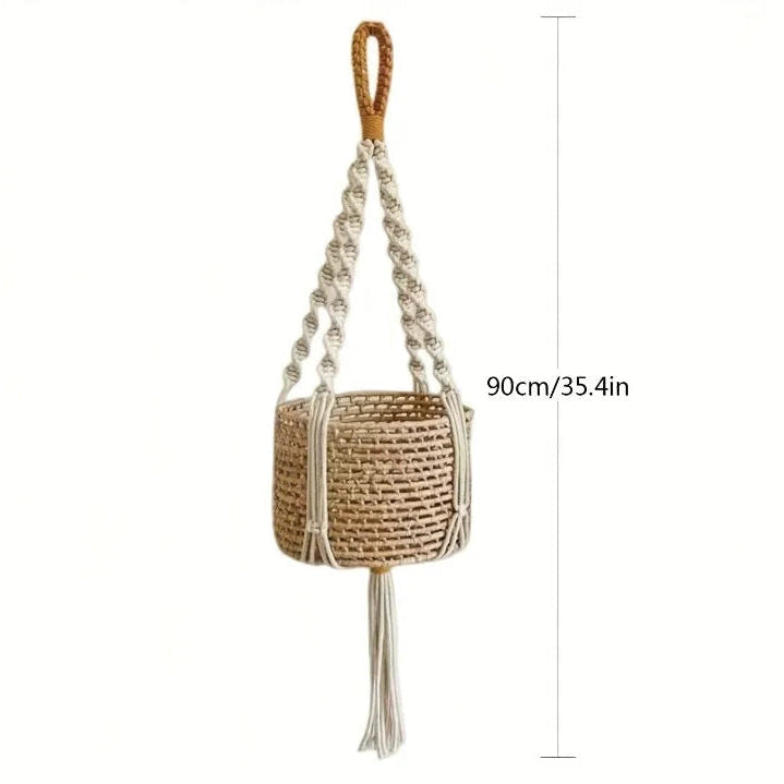 Macrame Plant Hanger Adjustable Hand-Knotted Cotton Tassel