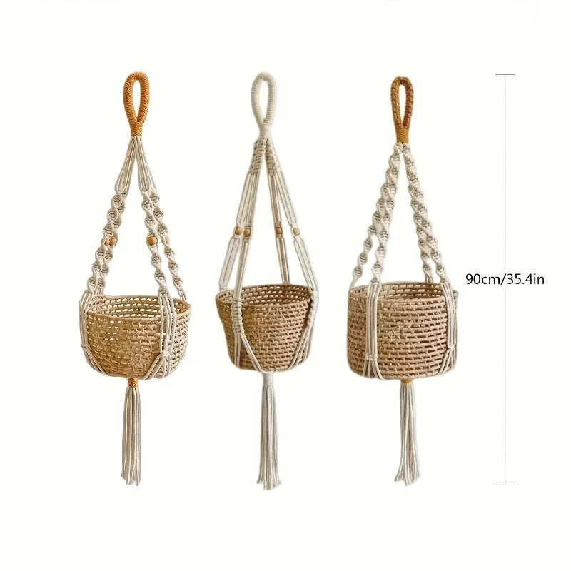 Macrame Plant Hanger Adjustable Hand-Knotted Cotton Tassel