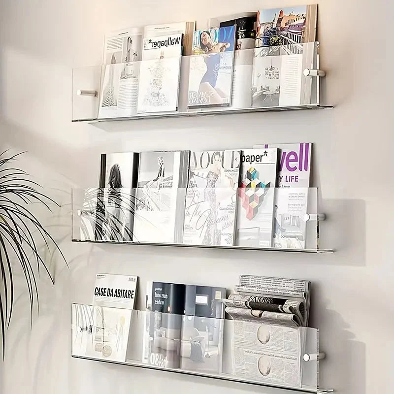 Magazine Shelf Wall-Mounted Transparent Space-Saving