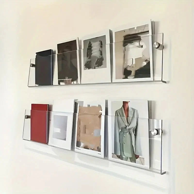 Magazine Shelf Wall-Mounted Transparent Space-Saving