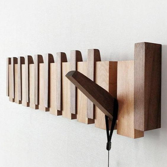 Magnetic Fold-Down Beech & Walnut Wall-Mounted Coat Rack