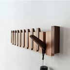 Magnetic Fold-Down Beech & Walnut Wall-Mounted Coat Rack