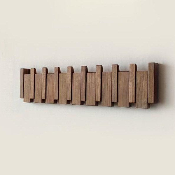 Magnetic Fold-Down Beech & Walnut Wall-Mounted Coat Rack