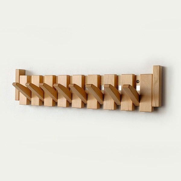 Magnetic Fold-Down Beech & Walnut Wall-Mounted Coat Rack