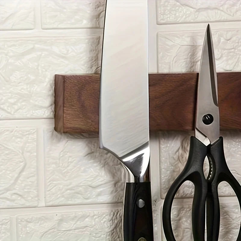 Magnetic Knife Strip Walnut Wood Powerful Magnets Wall Mount