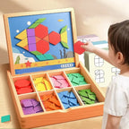 Magnetic Puzzle Set Wooden Colorful Shapes & Storage Box