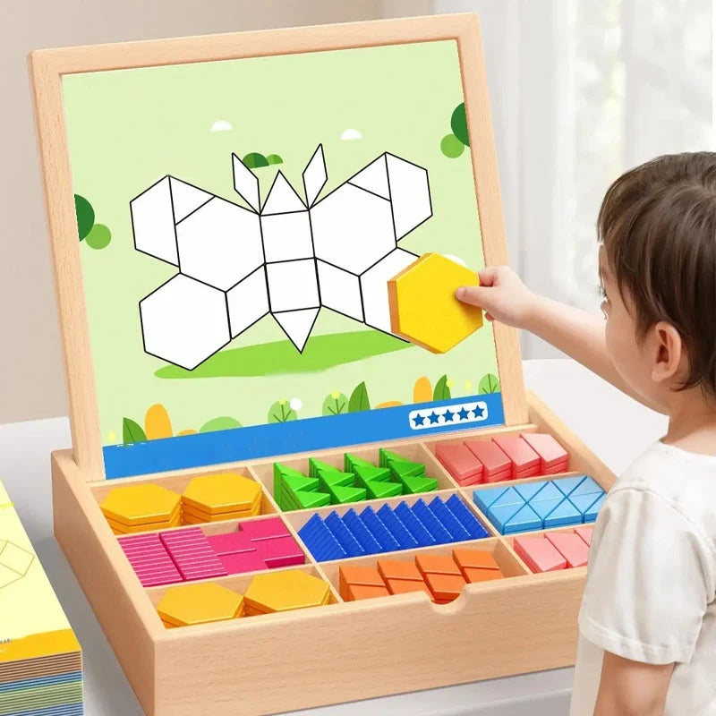 Magnetic Puzzle Set Wooden Colorful Shapes & Storage Box