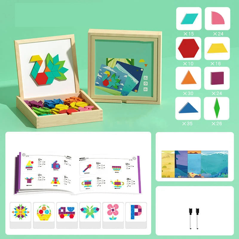Magnetic Puzzle Set Wooden Colorful Shapes & Storage Box