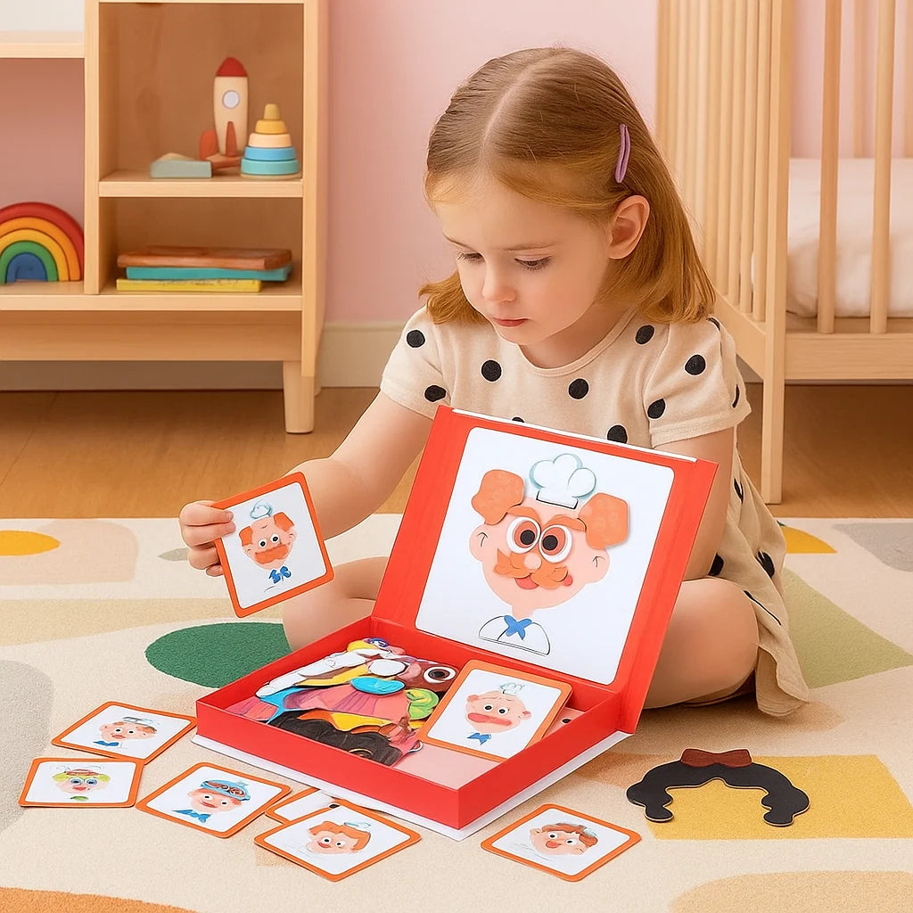 Magnetic Puzzle Toy Face-Creating & Dress-Up Book-Shaped Storage
