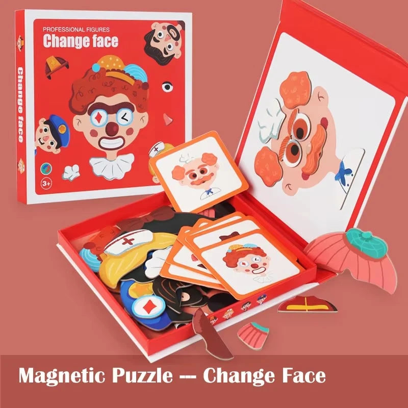 Magnetic Puzzle Toy Face-Creating & Dress-Up Book-Shaped Storage