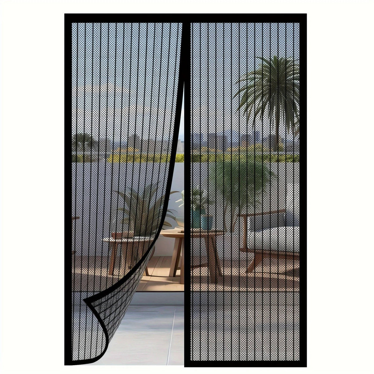 Magnetic Screen Door Center Split Auto-Close Polyester Mesh