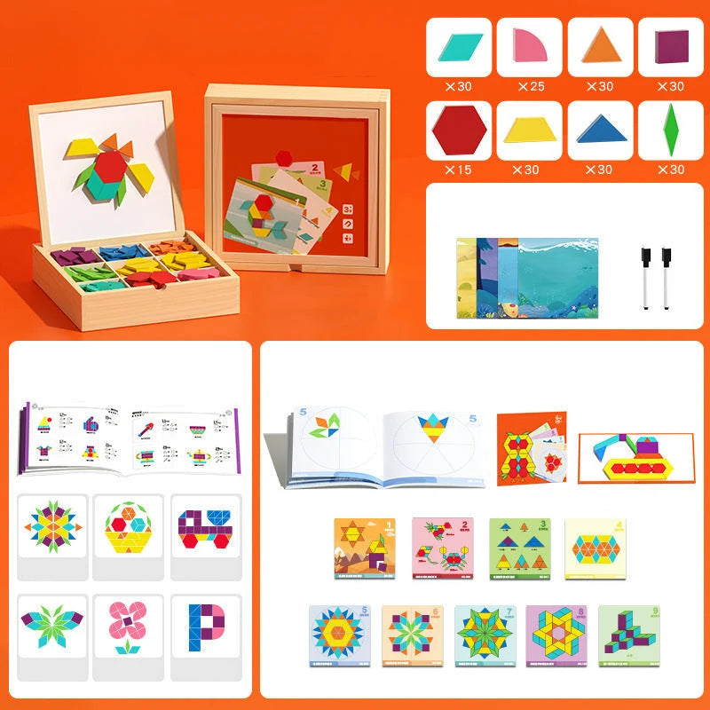 Magnetic Wooden Building Set Storage Box & Instruction Cards