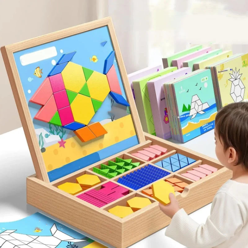 Magnetic Wooden Building Set Storage Box & Instruction Cards