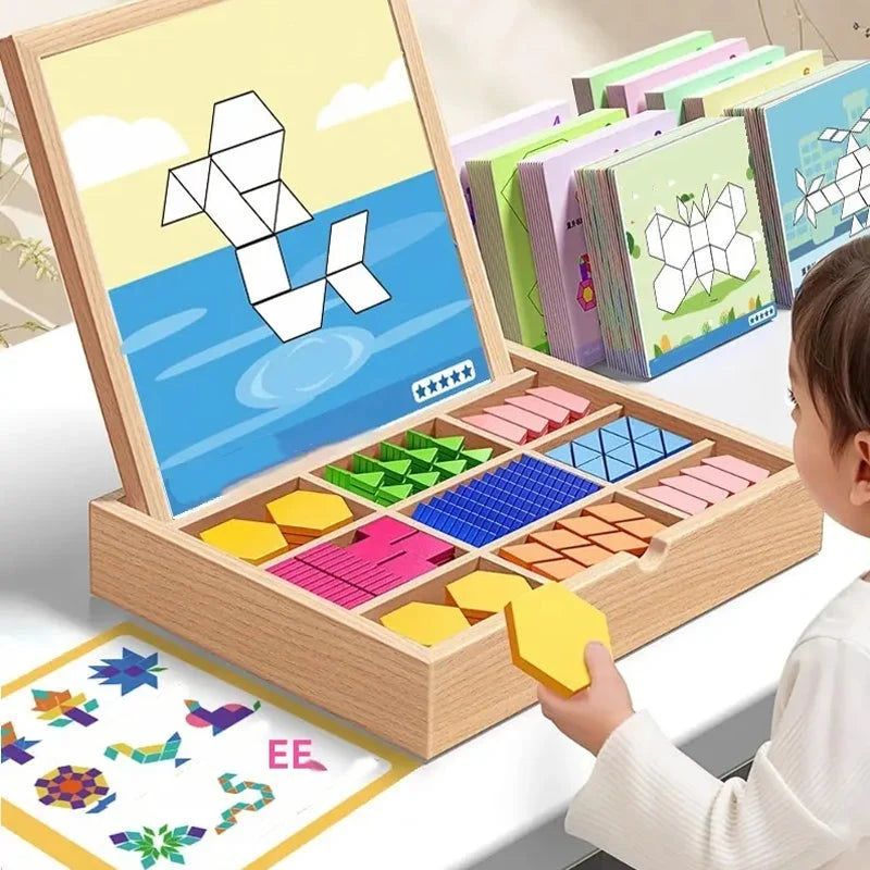 Magnetic Wooden Building Set Storage Box & Instruction Cards