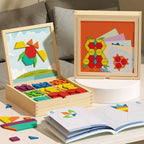 Magnetic Wooden Building Set Storage Box & Instruction Cards