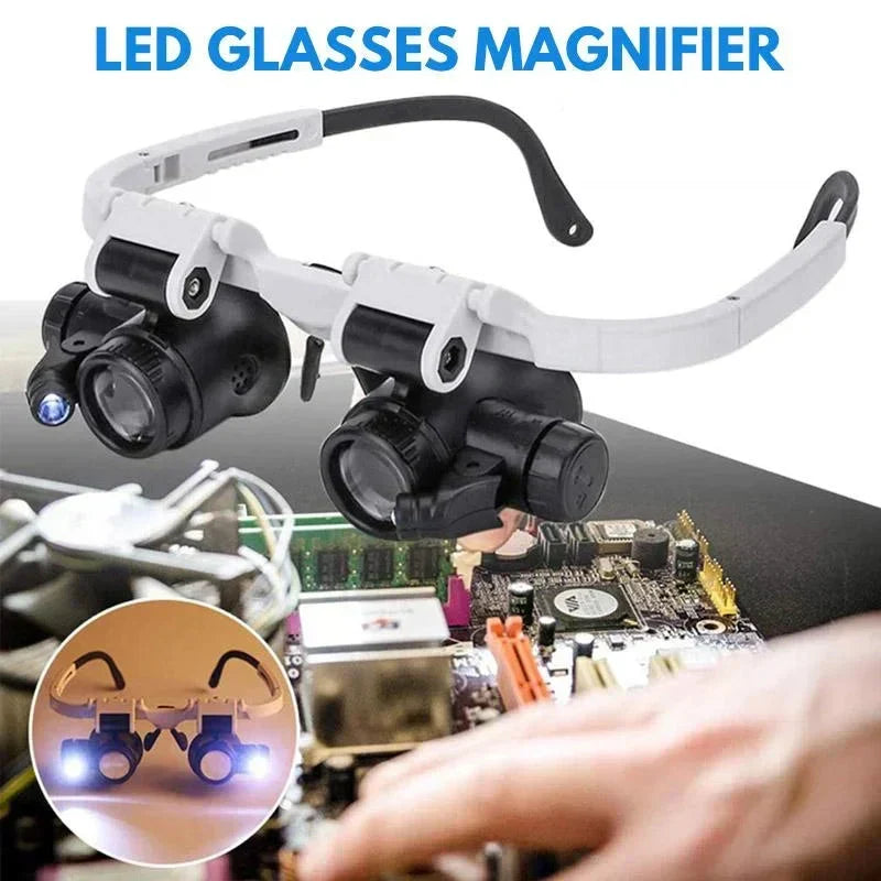 Magnifier Glasses Hands-Free Dual LED Three Magnifications