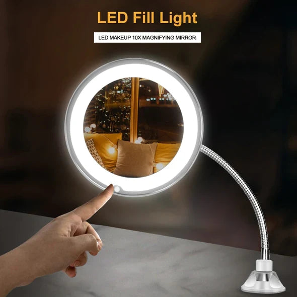 Magnifying Makeup Mirror 10X LED Cordless Gooseneck